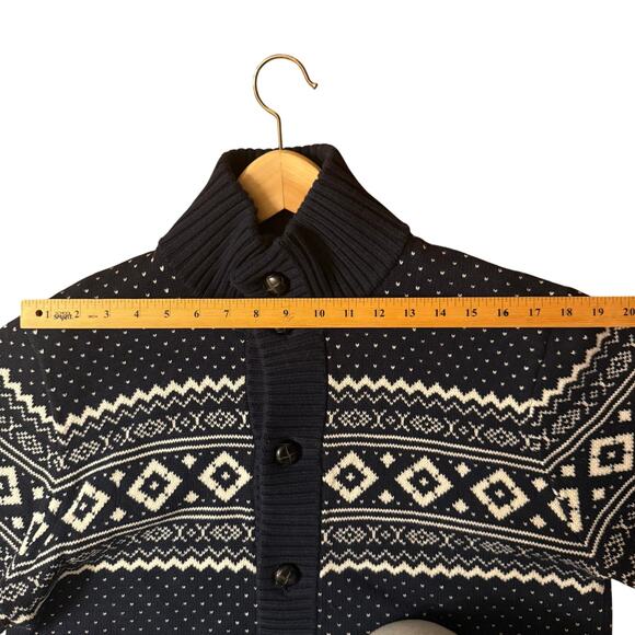 Ben Sherman Navy White Fair Isle Wool & Cotton Leather Button Cardigan Men’s L - Picture 13 of 14